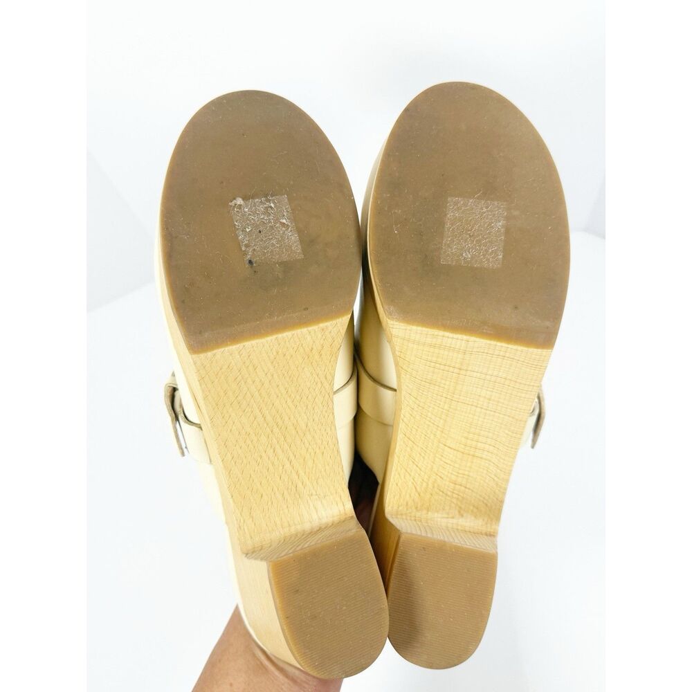 Madewell Monique Buckle Clogs Ivory Leather Chunky Wood Heel Buckle Slip On Sz 9 - Picture 10 of 16